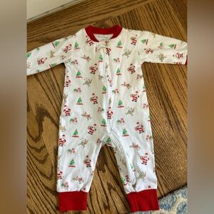 Kissy Kissy Red and White Santa Print Footie